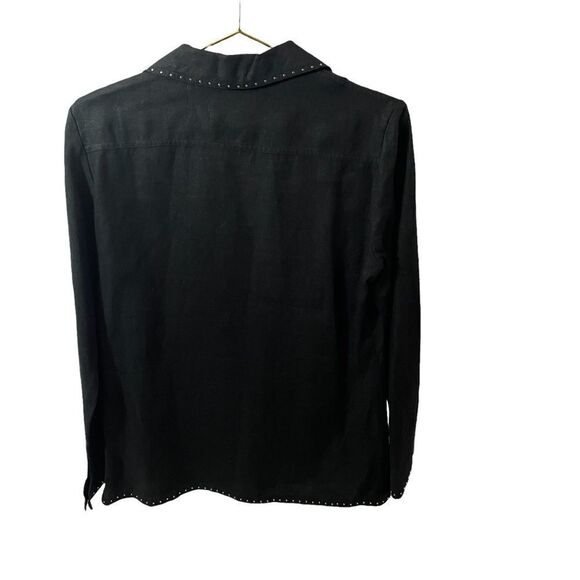 In the Wash Black Studded Linen Long Sleeve Blouse Made in Moldova - Picture 6 of 6